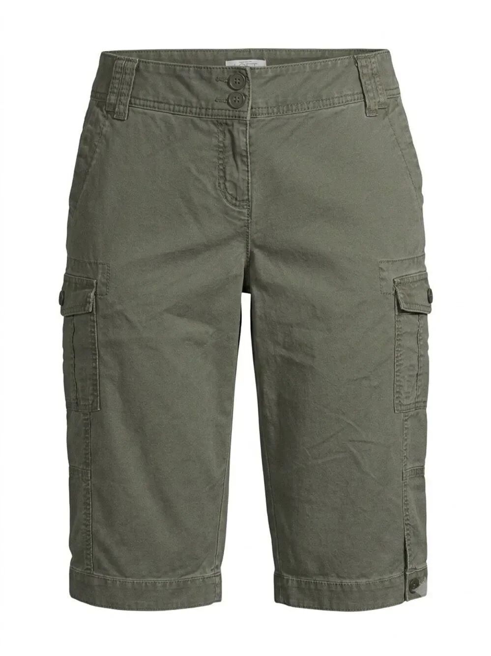 Ann Taylor LOFT Petites Marisa 8P Green Twill Cargo Capri Shorts Y2K Gorpcore